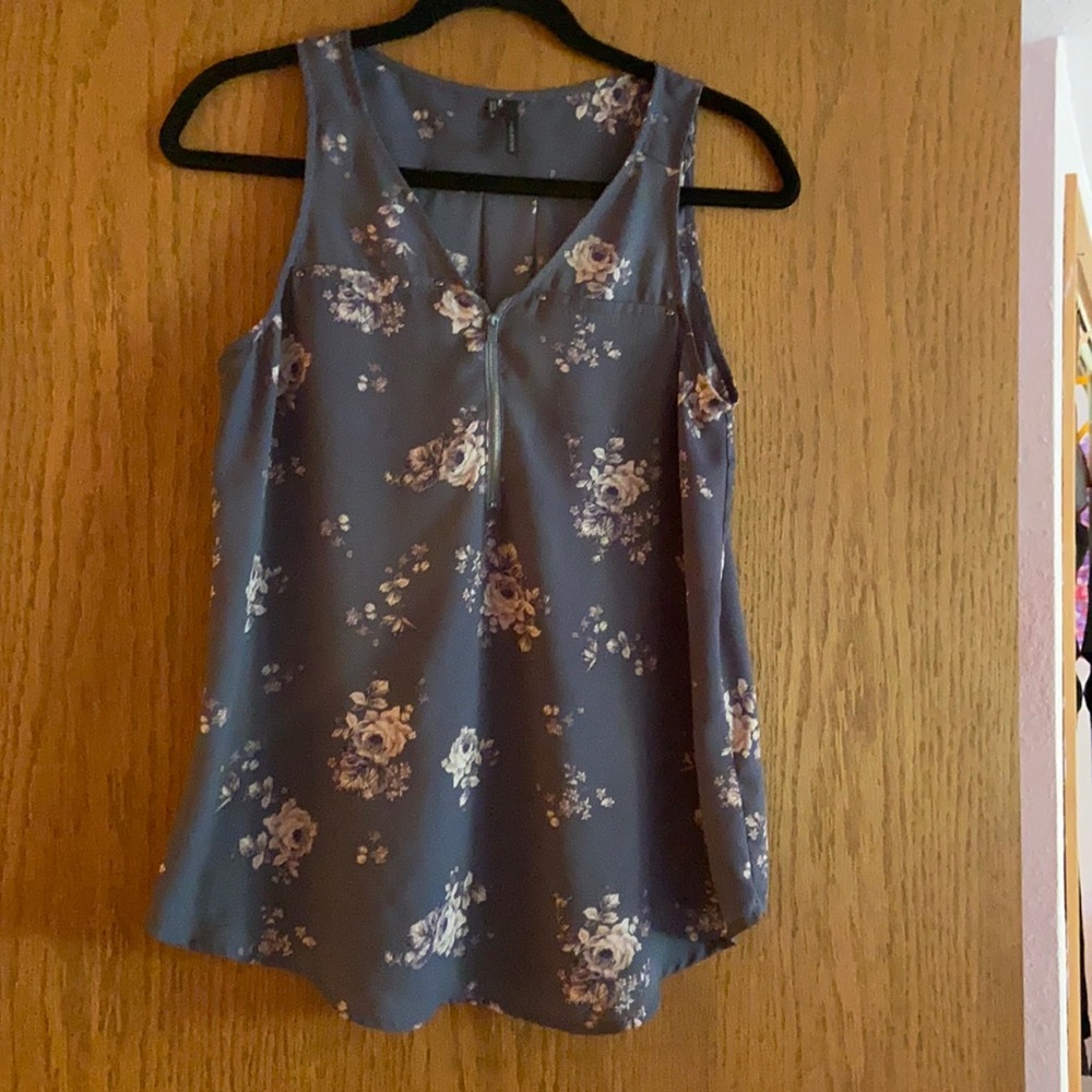 Tank top, blue with white flowers.